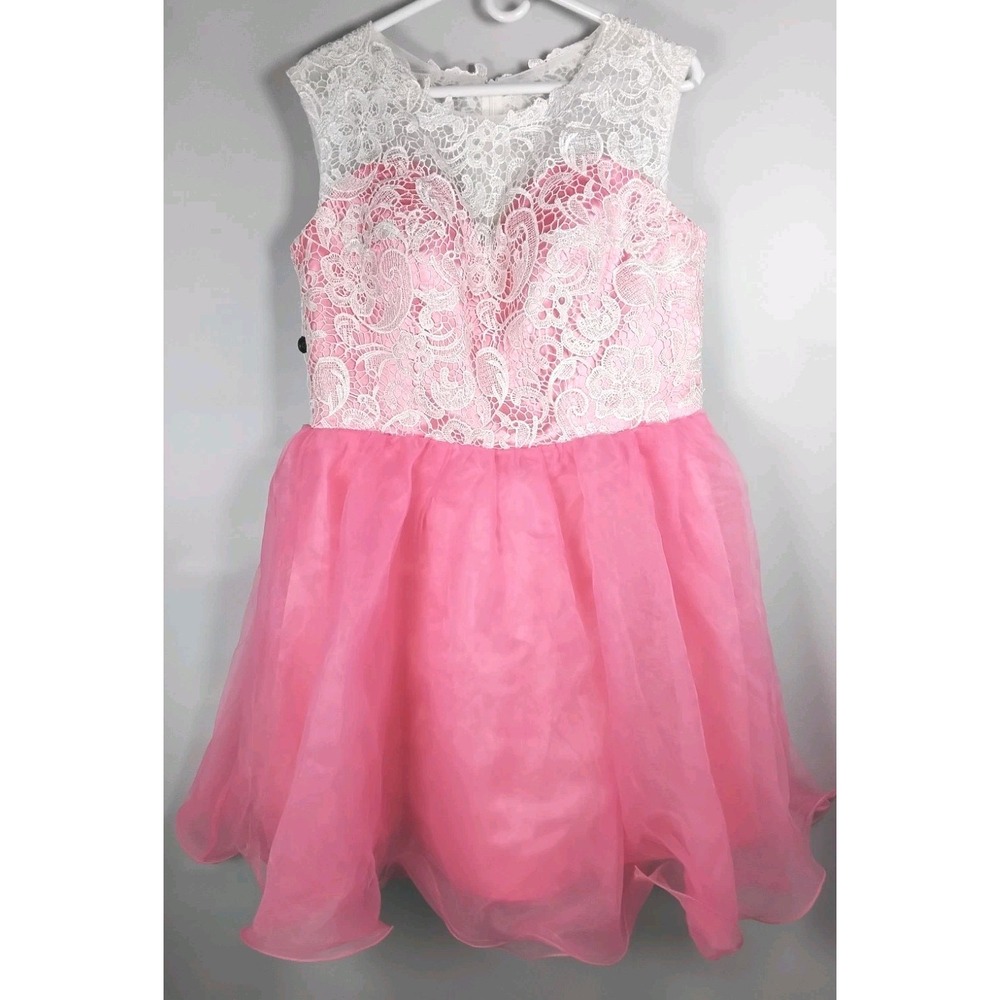 GRACE KARIN White Lace Pink Chiffon Midi Dress Womens 16 Fairy Sweetheart